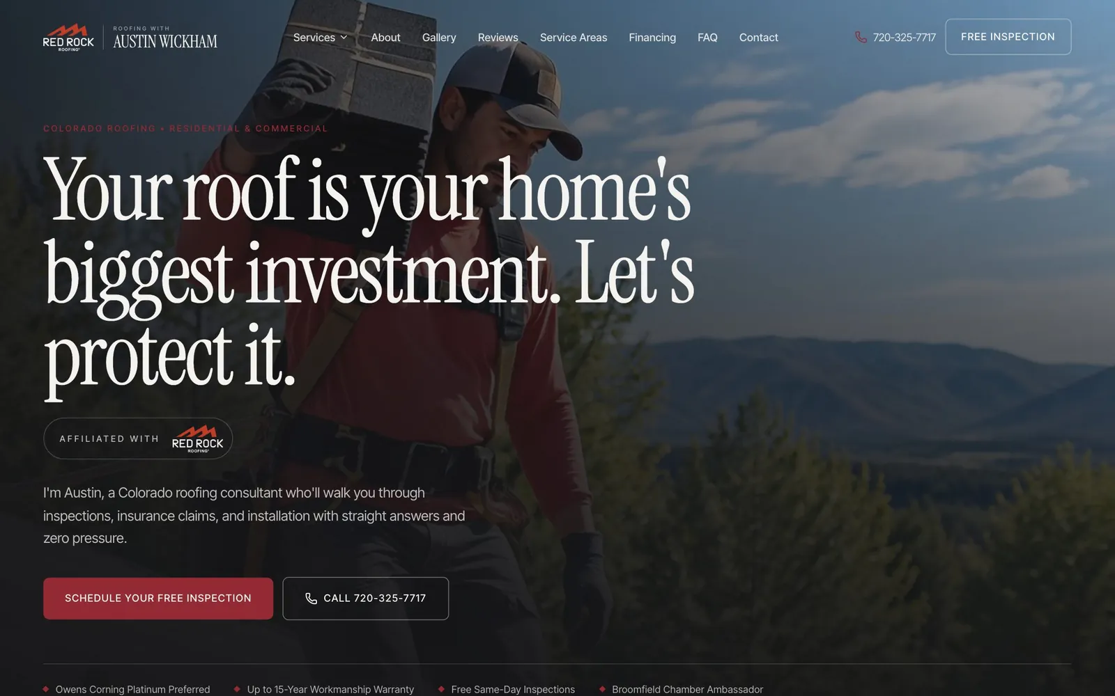 Roofing with Austin website on desktop